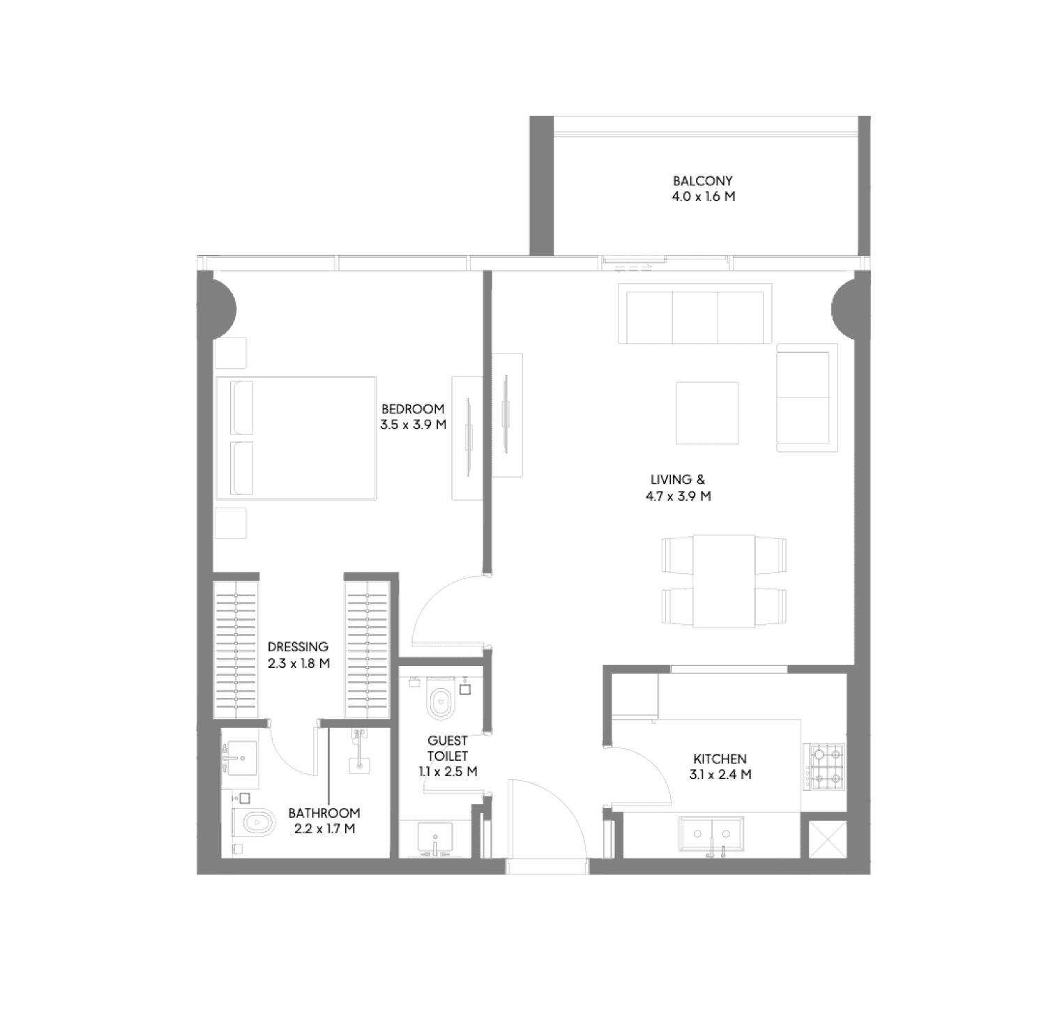 Misk 1 Bedroom Type B floor plan