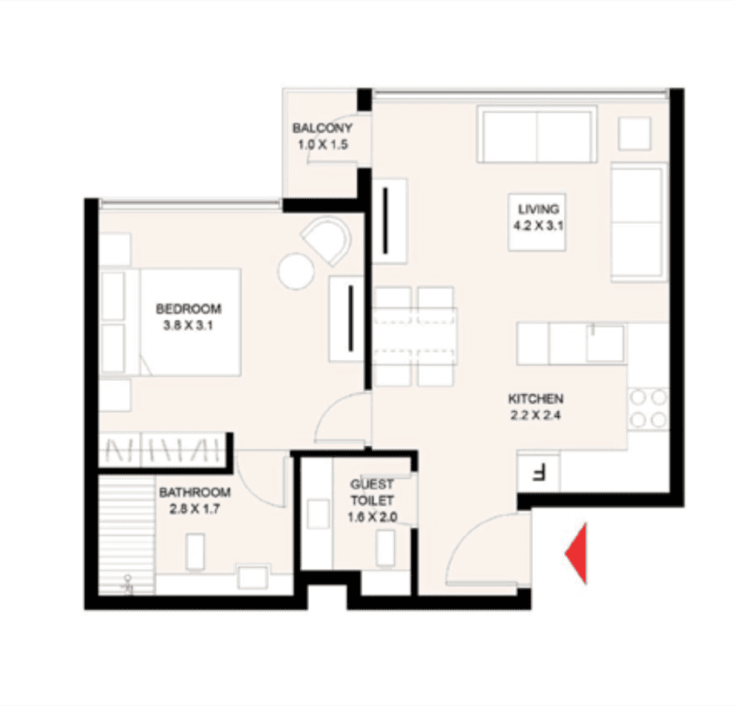 The Riff 1 Bedrooms Type D floor plan