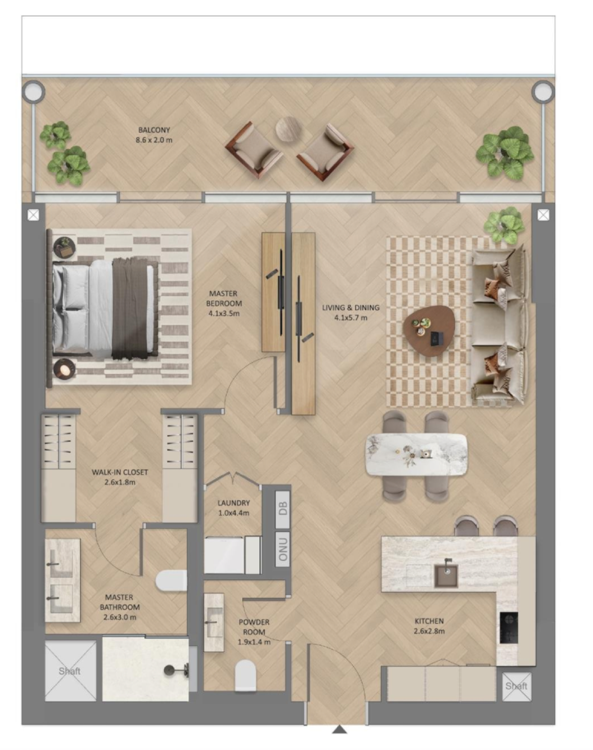 The Row 1 Bedroom Type 1 floor plan