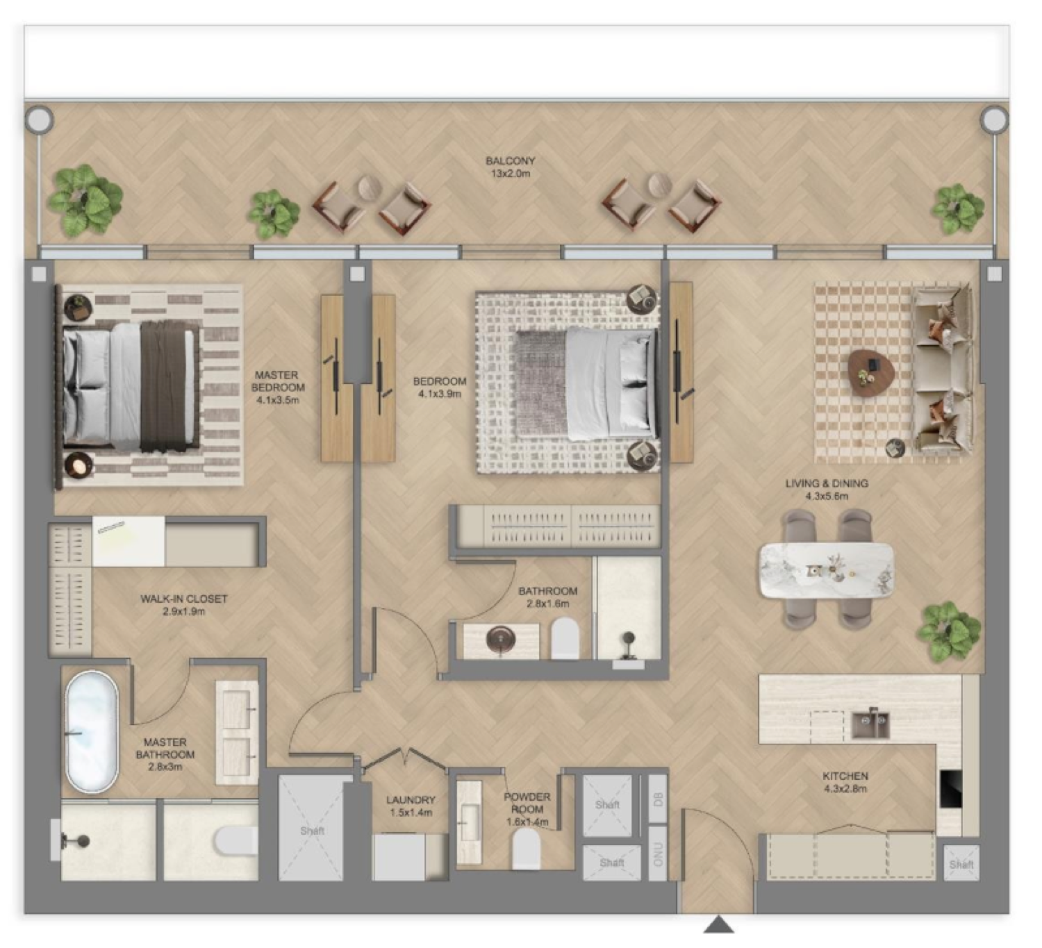 The Row 2 Bedroom Type 1 floor plan