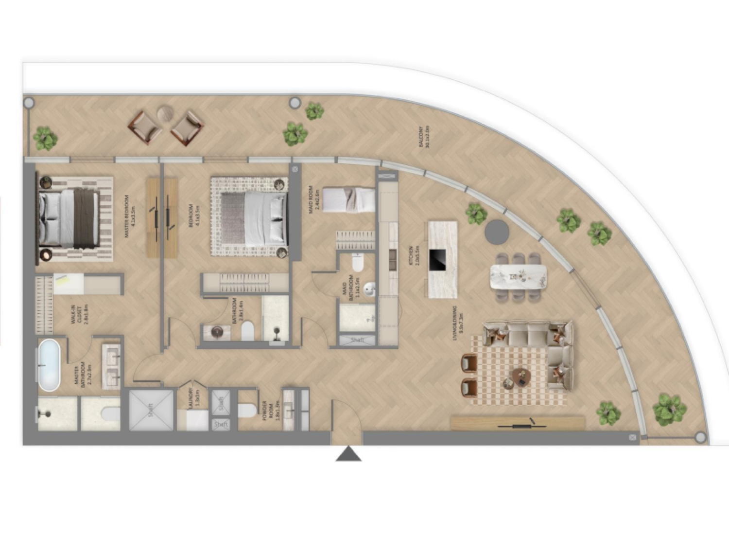 The Row 2 Bedroom + Maid Type 1 floor plan