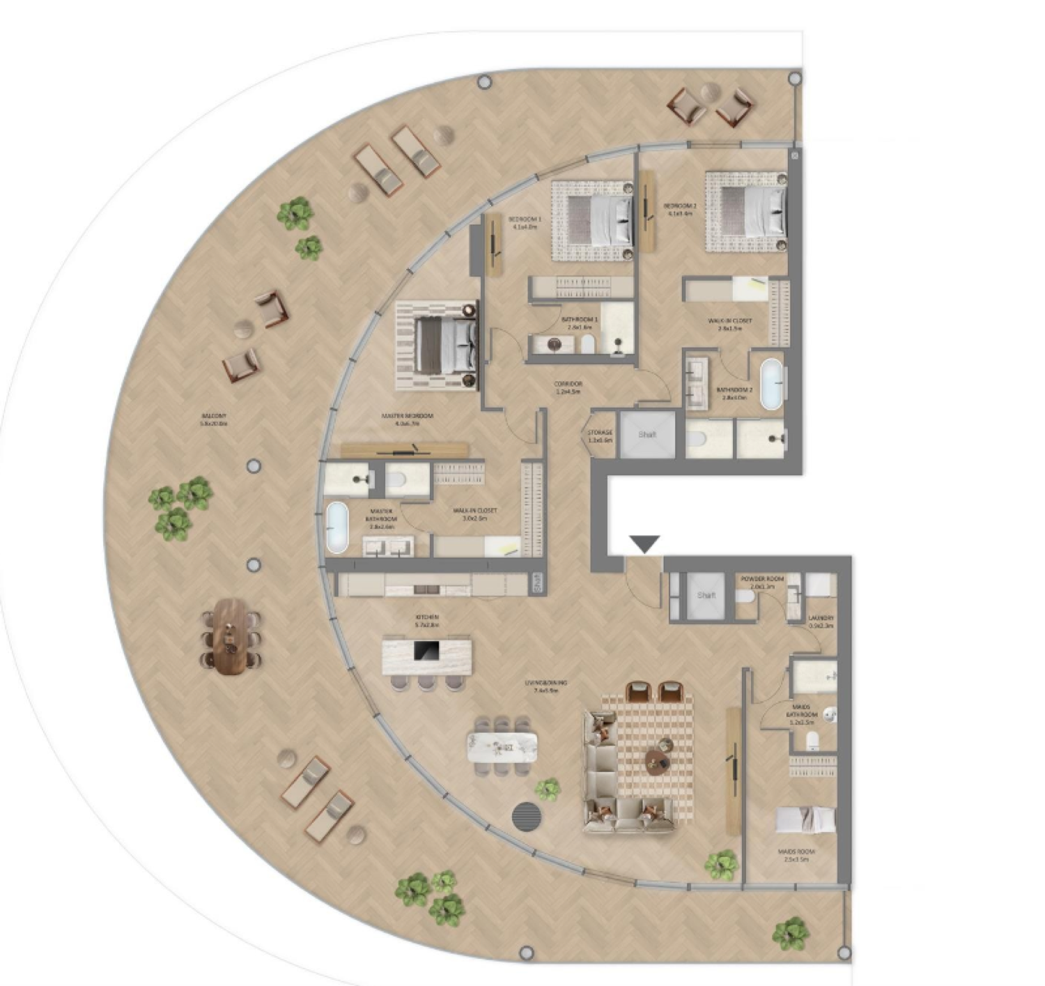 The Row 3 Bedroom + Maid + Study Type 2 floor plan