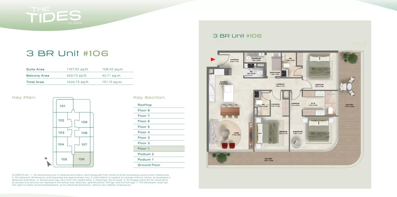 The Tides 3 BR floor plan