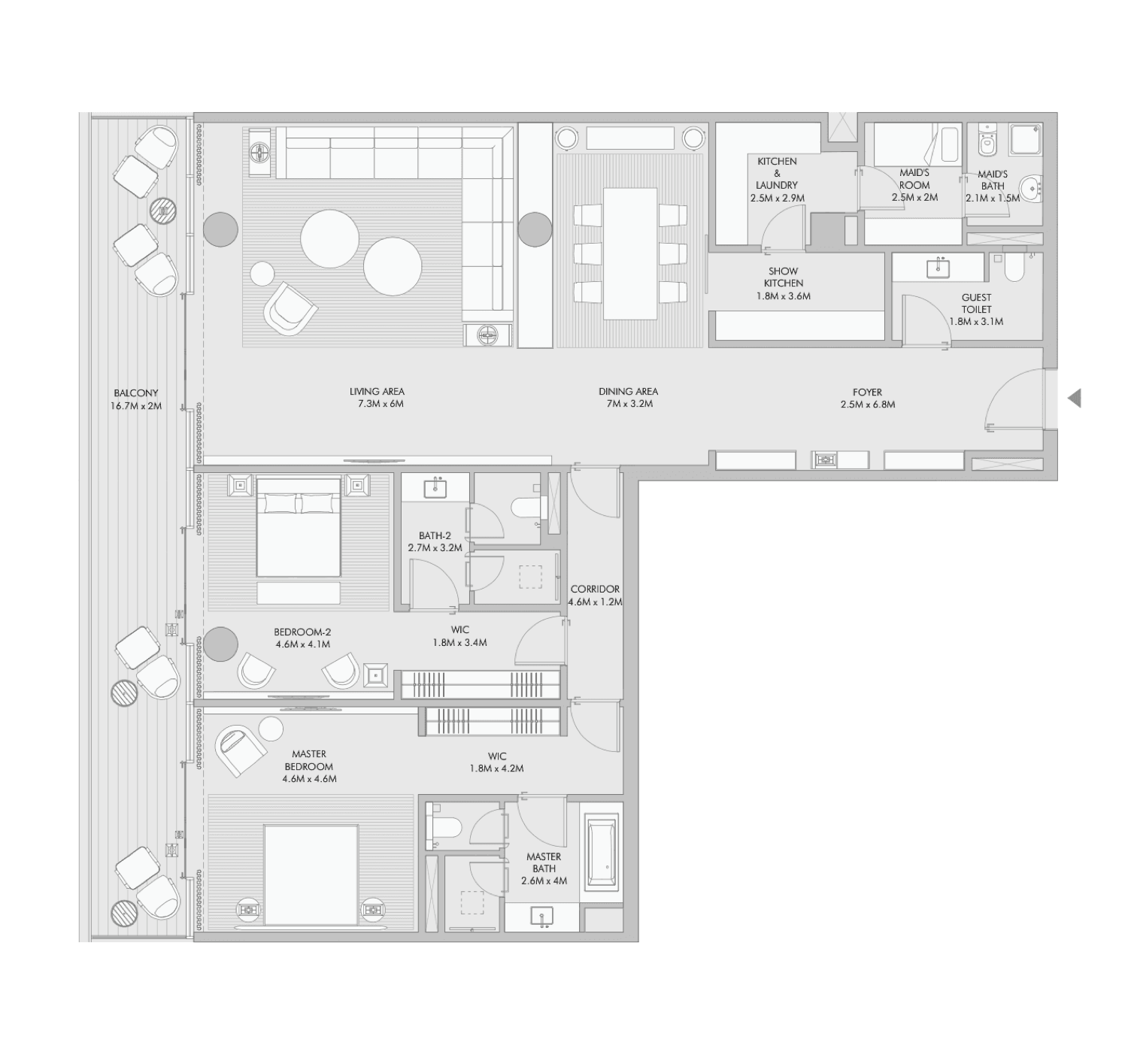 The W 2 Bedroom floor plan