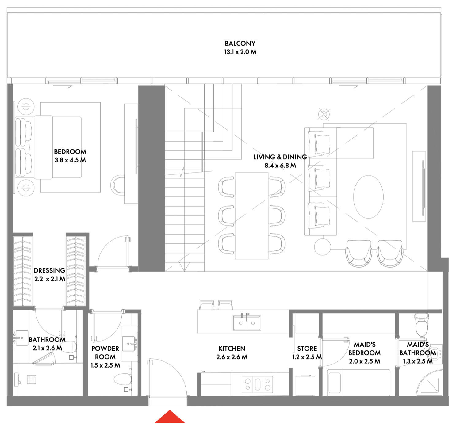 The W 2 Bedroom Duplex floor plan