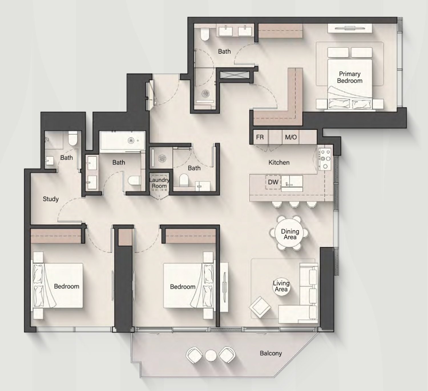 The W 3 Bedroom floor plan