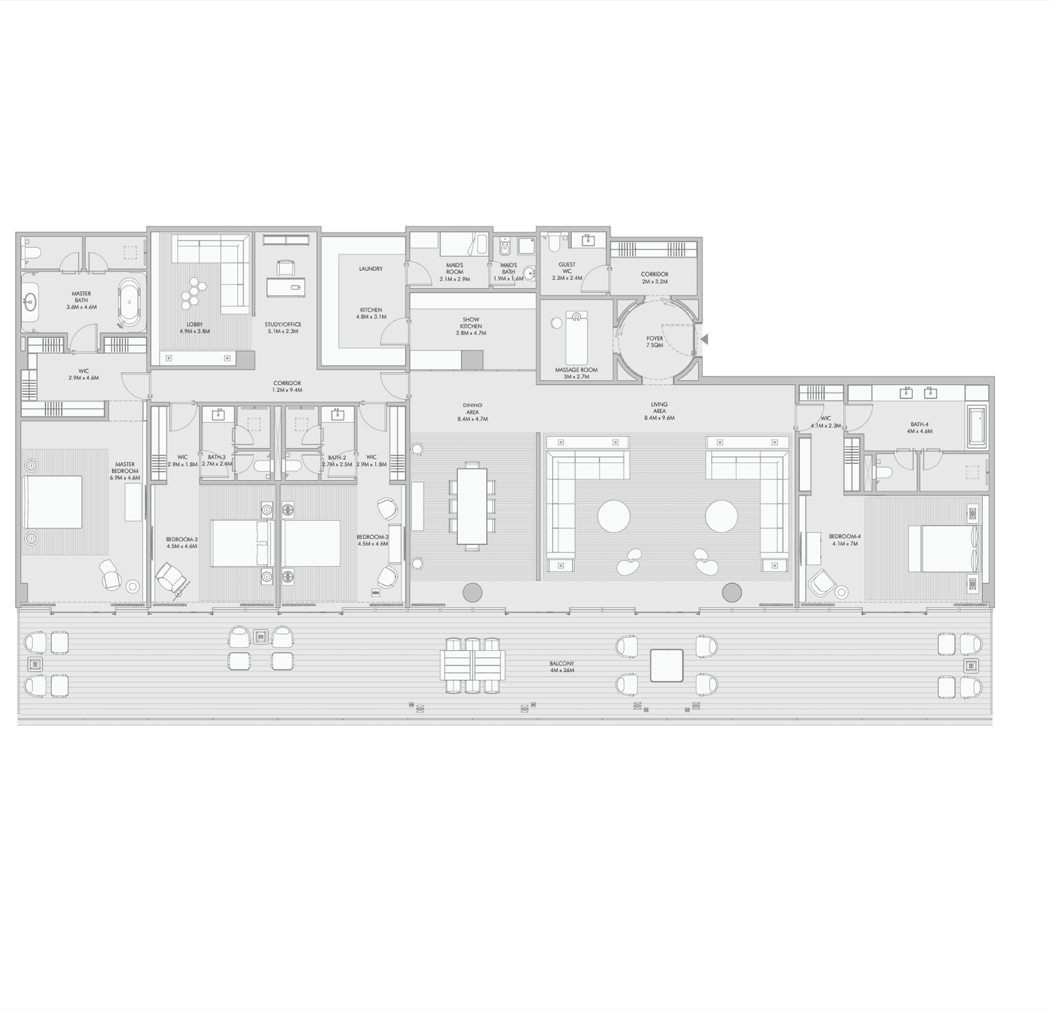The W 4 Bedroom floor plan