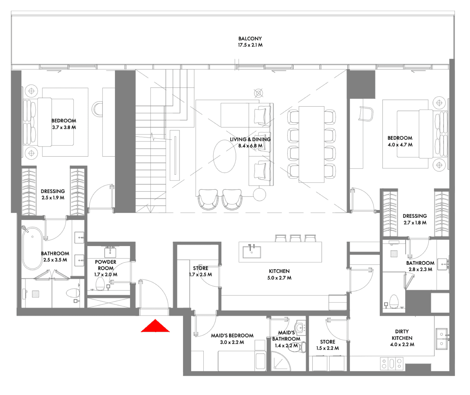 The W 4 Bedroom Duplex floor plan