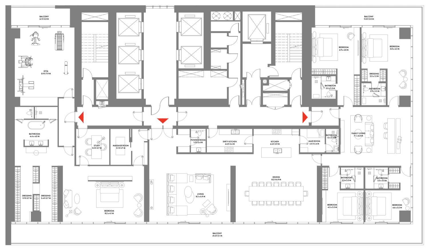 The W 5 Bedroom Penthouse floor plan
