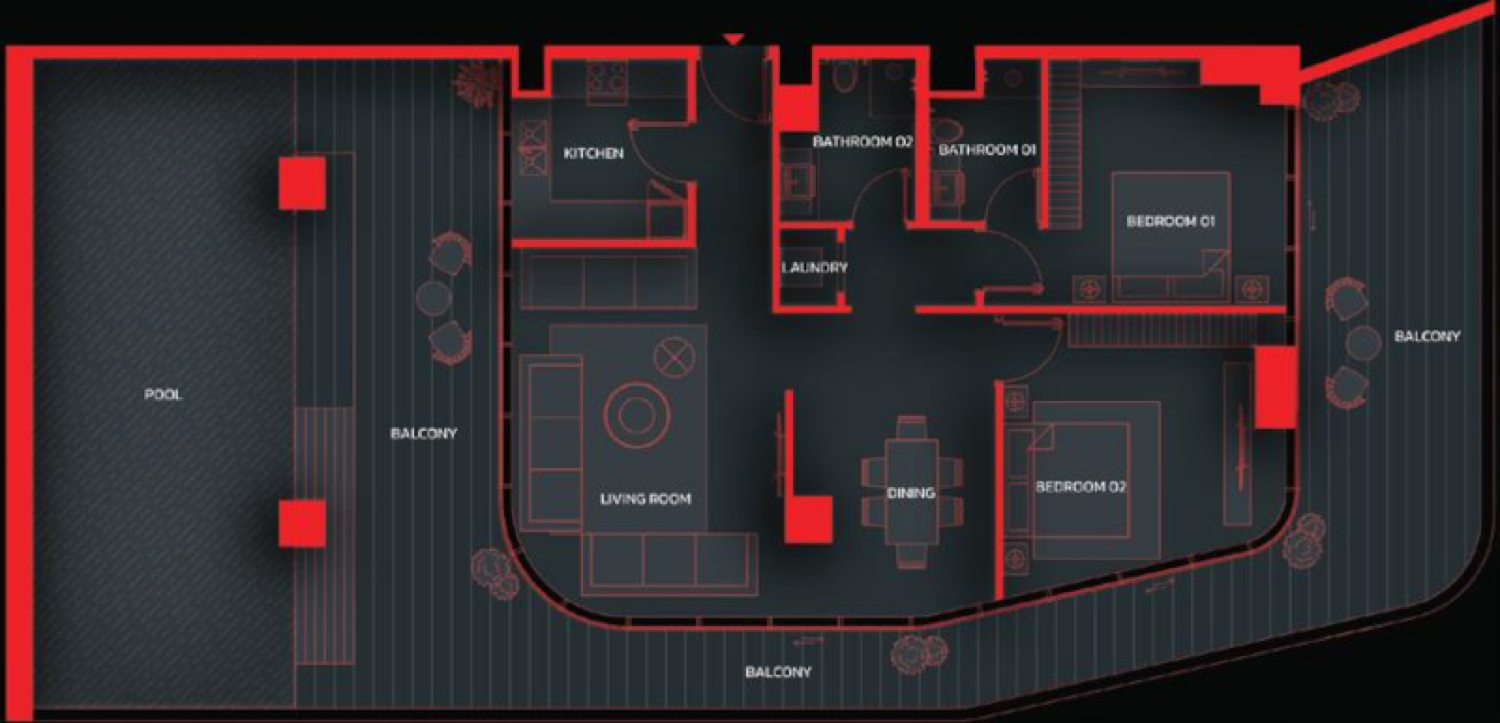 Tonino Lamborghini Residences 2 BR floor plan