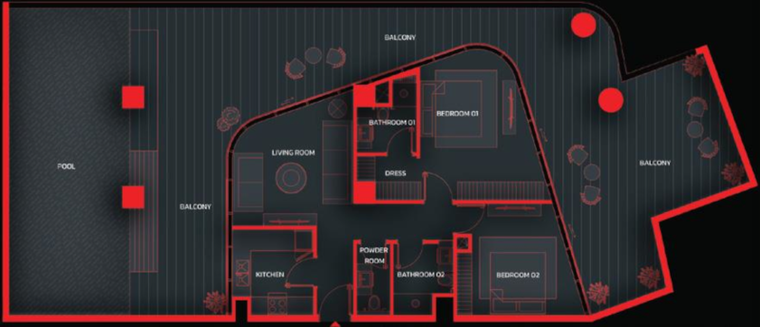 Tonino Lamborghini Residences 2 BR floor plan