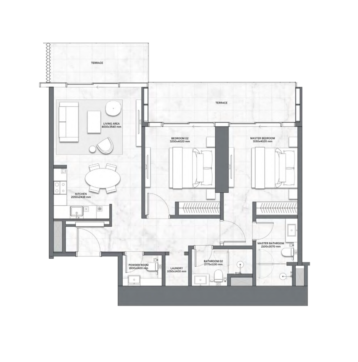 Trump International Hotel & Tower Dubai 2 Bedroom Type 03 floor plan