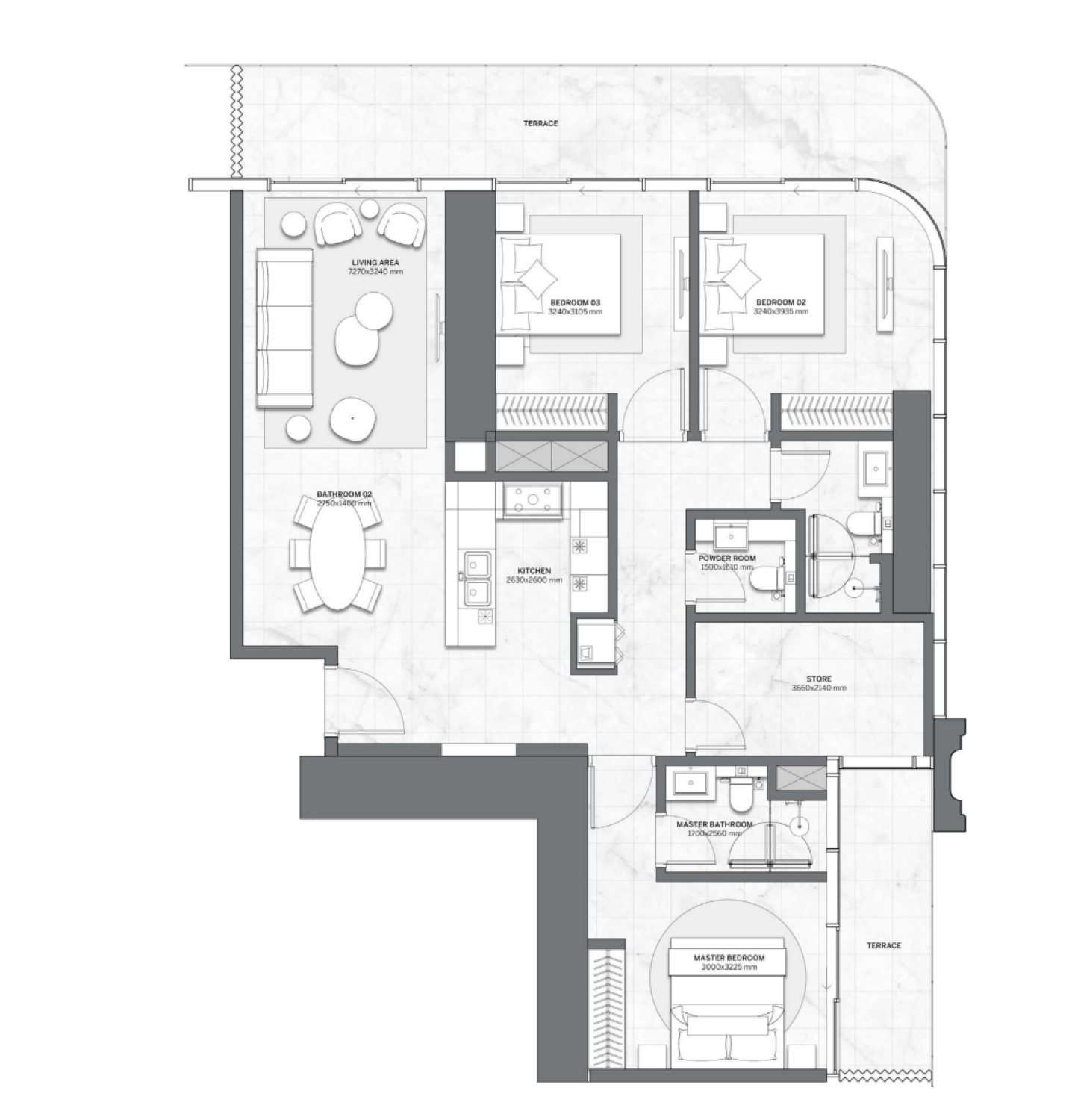 Trump International Hotel & Tower Dubai 3 Bedroom Type 03 floor plan