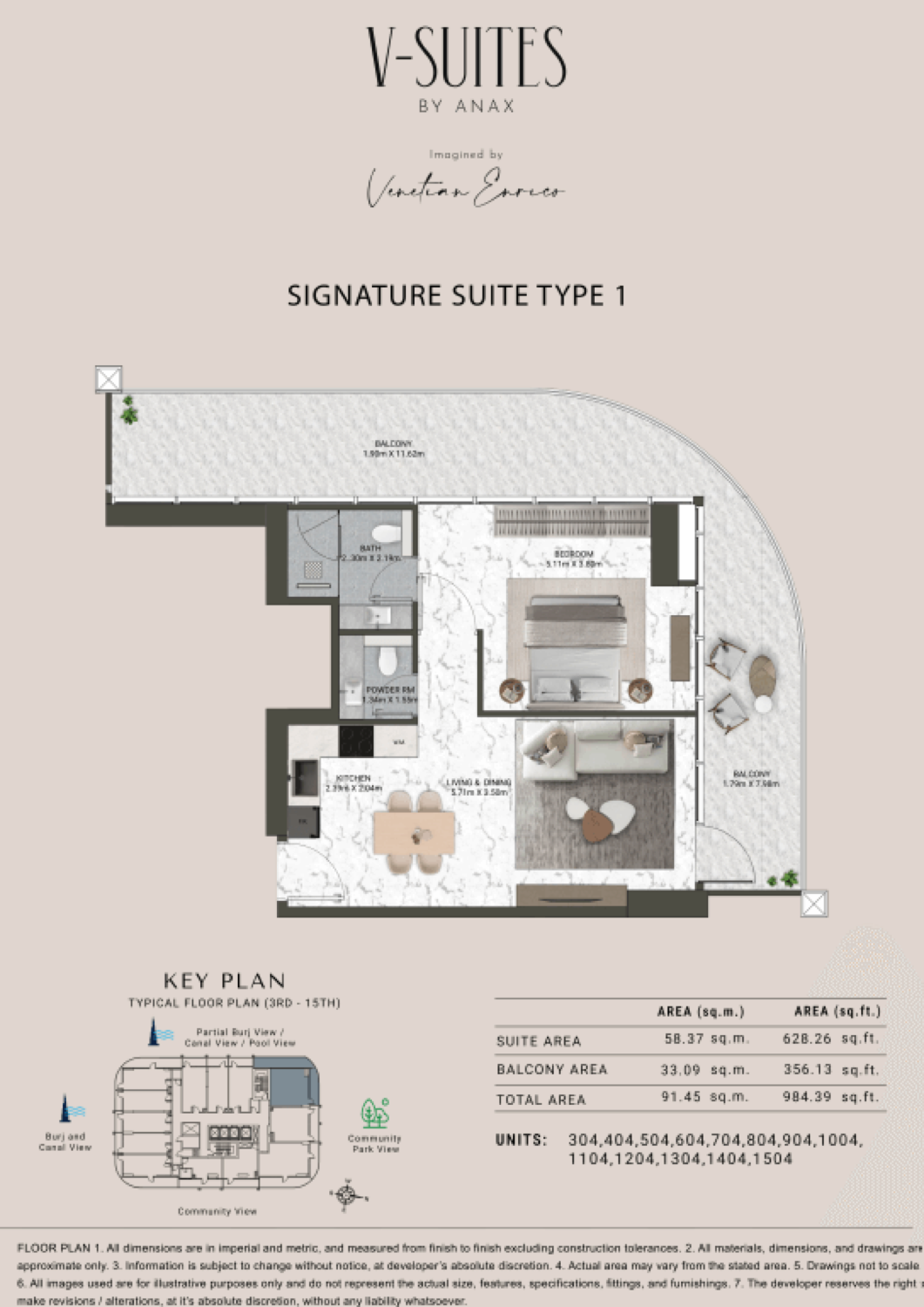 V-Suites 1 Bedroom Type 3 floor plan