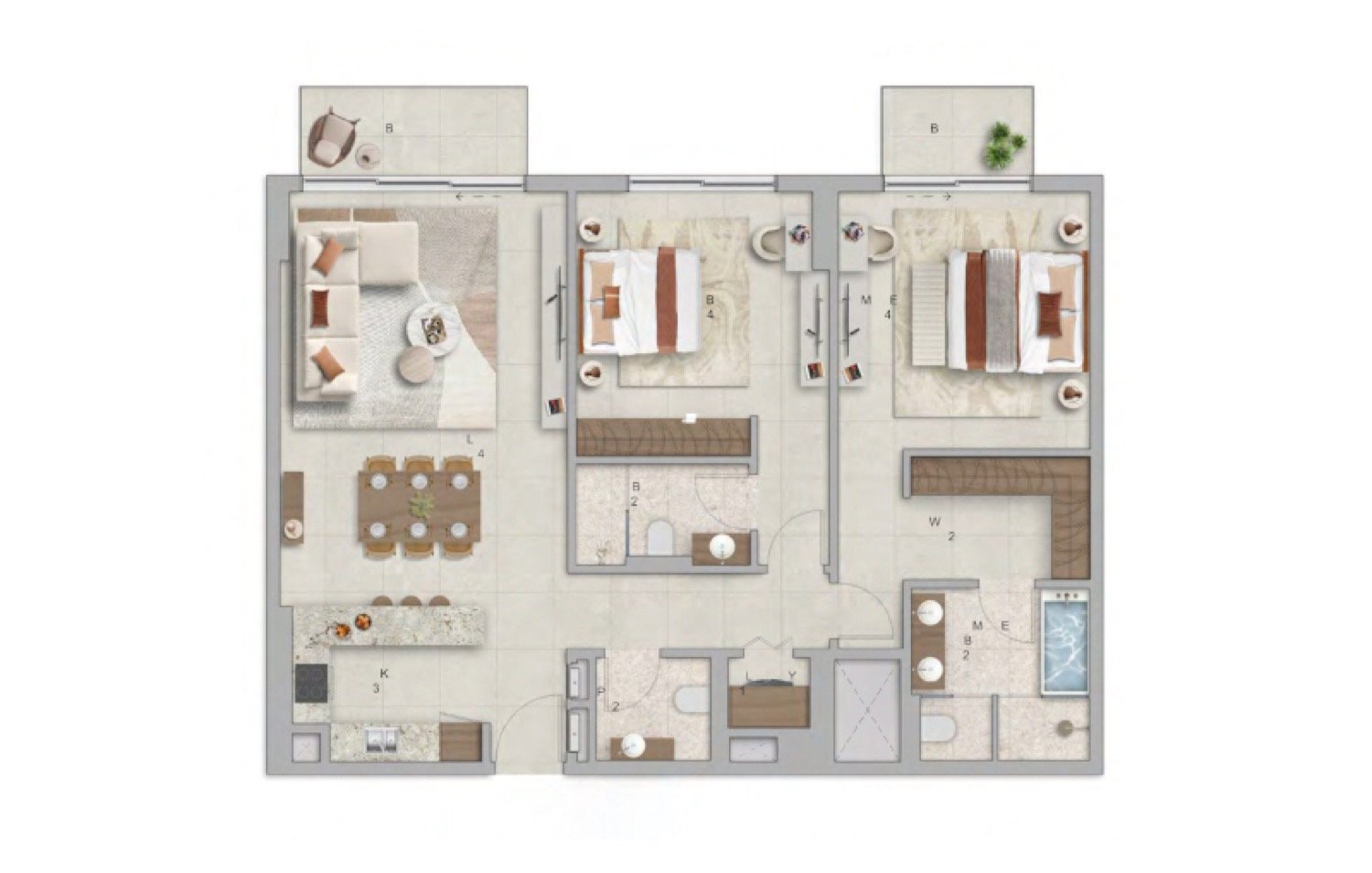 Verdes by Haven 2 Bedroom Type 1 floor plan