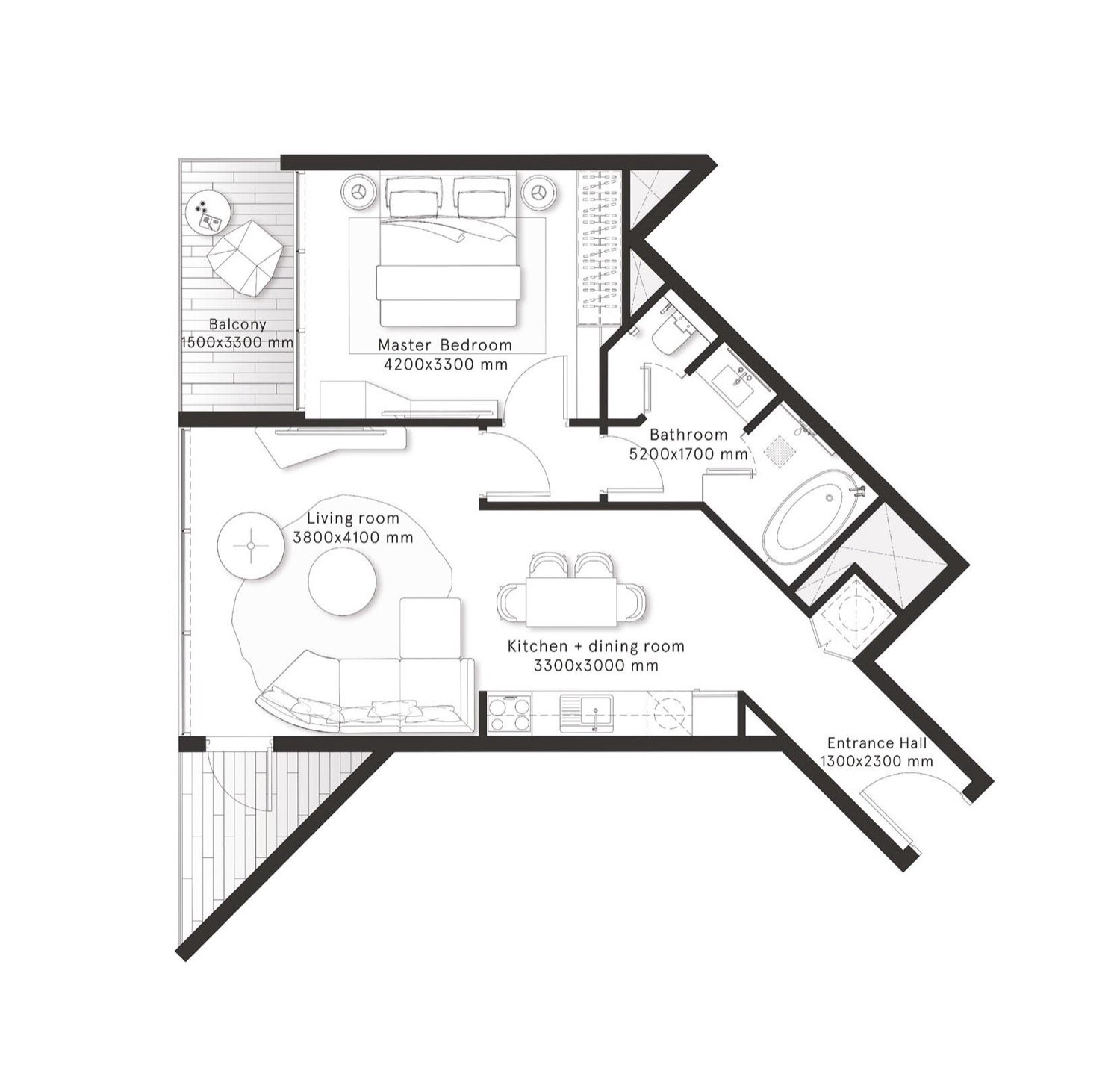 W Residences Dubai Downtown 1 BR floor plan