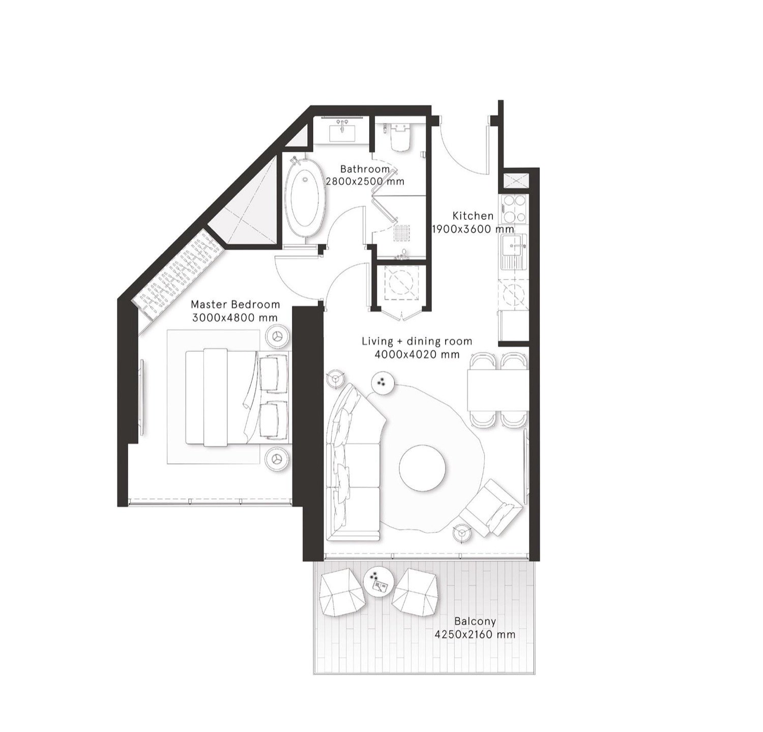 W Residences Dubai Downtown 1 BR floor plan