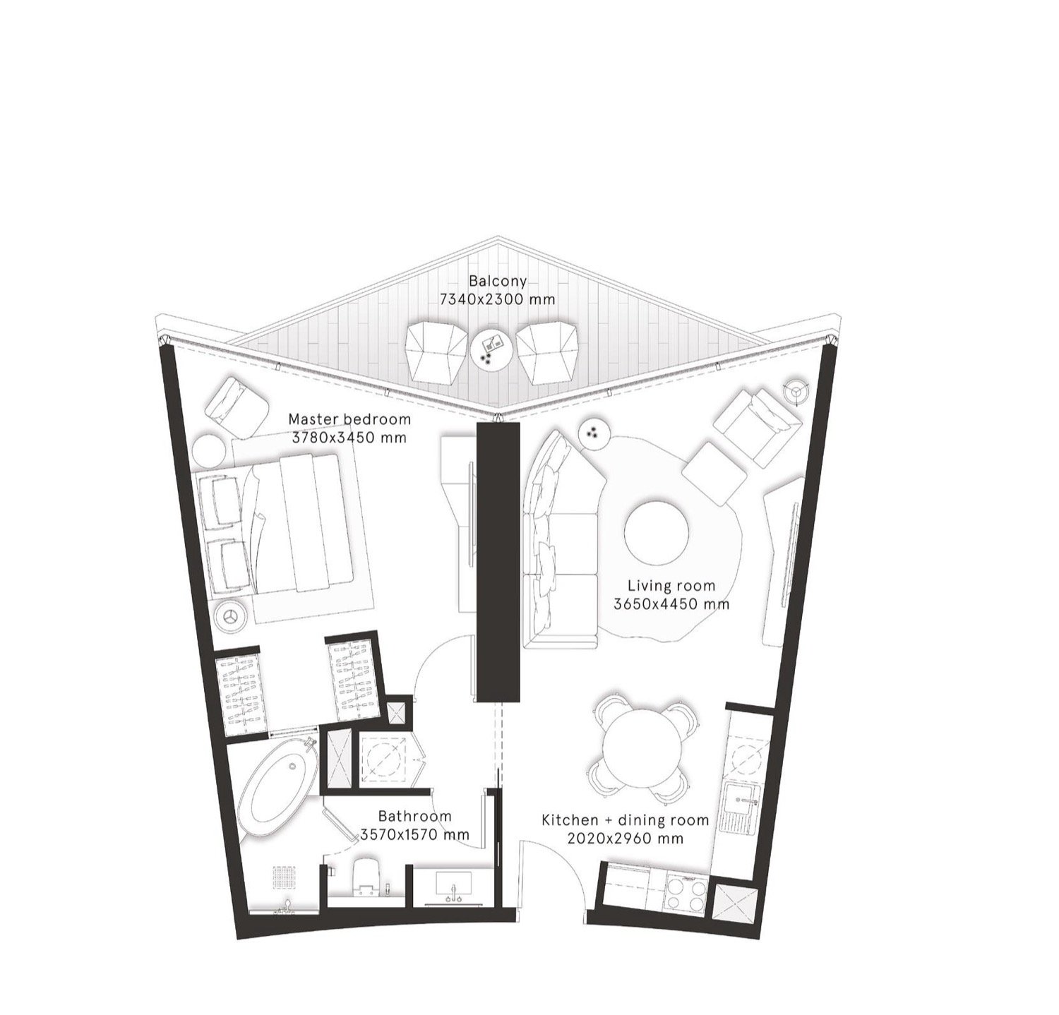 W Residences Dubai Downtown 1 BR floor plan