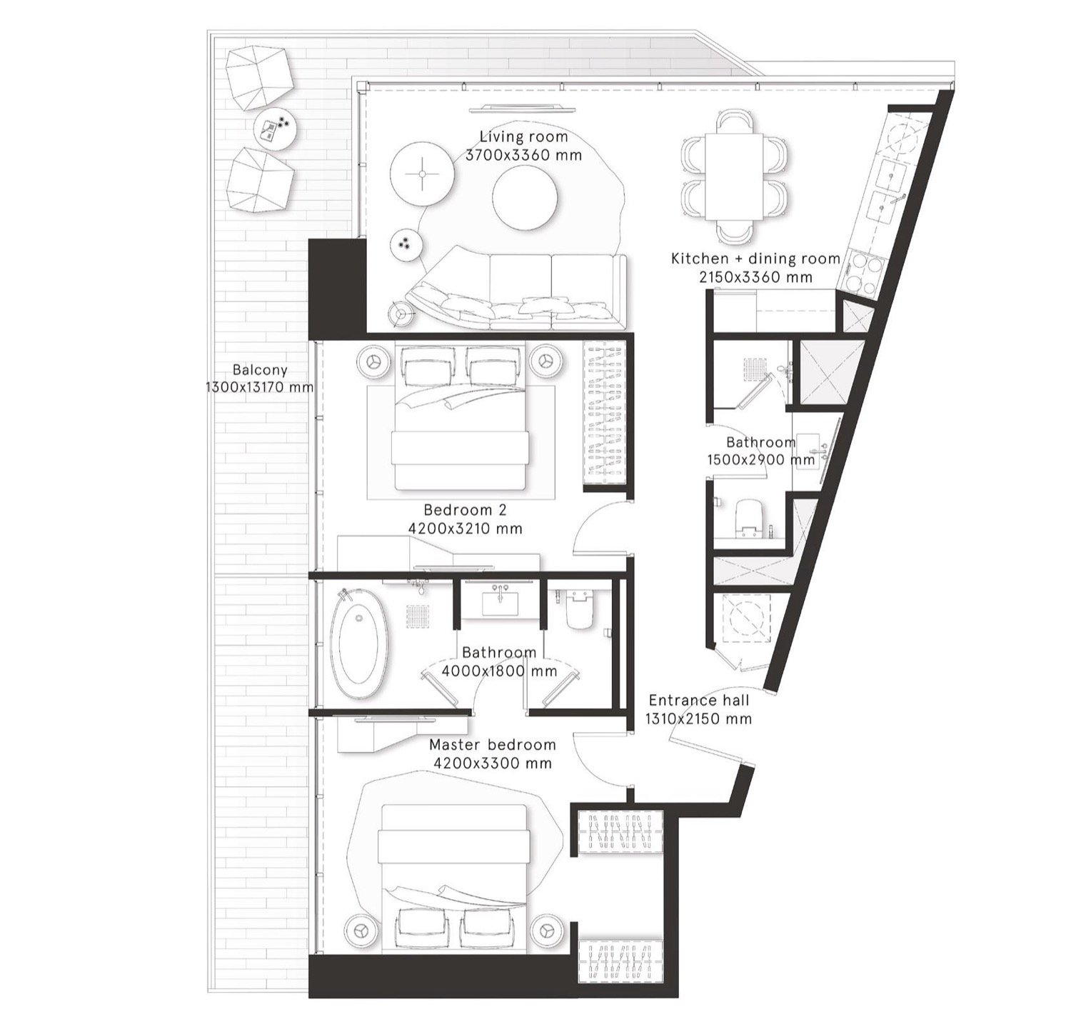 W Residences Dubai Downtown 2 BR floor plan