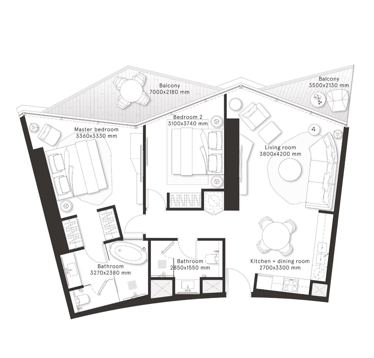 W Residences Dubai Downtown 2 BR floor plan