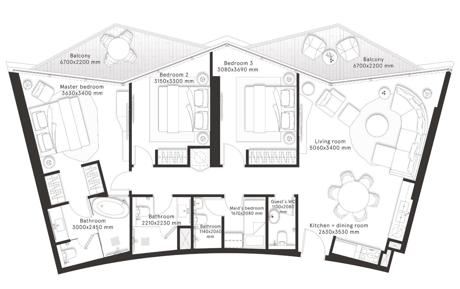 W Residences Dubai Downtown 3 BR floor plan