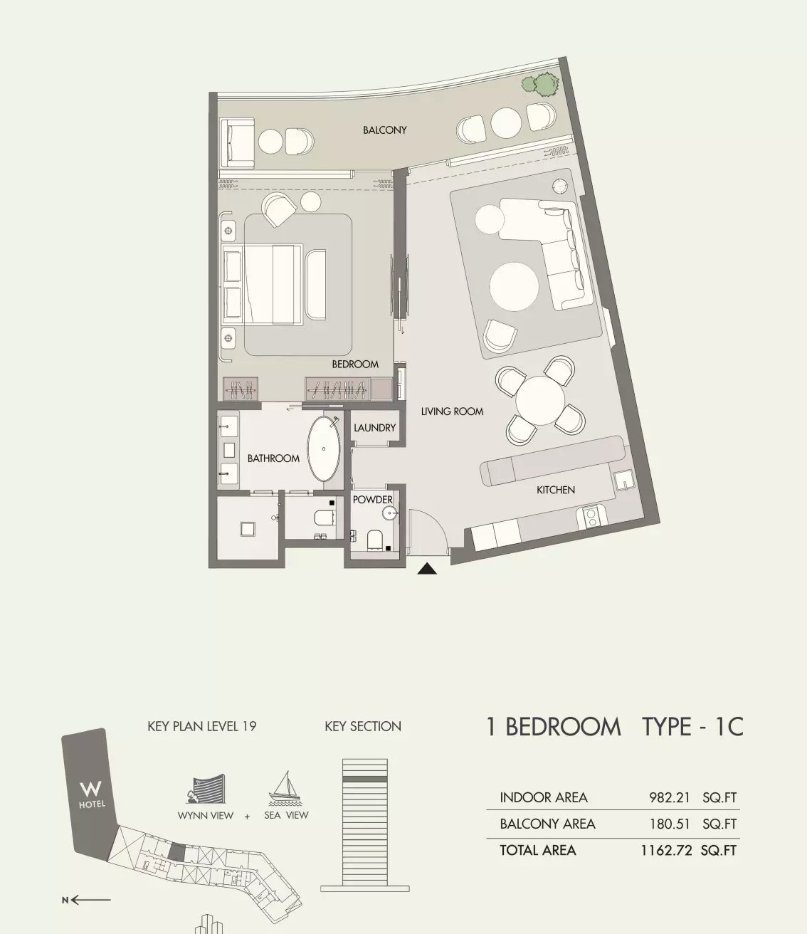 W Residences Al Marjan Island 1 BR floor plan