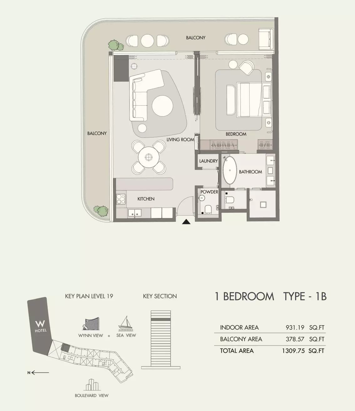 W Residences Al Marjan Island 1 BR floor plan