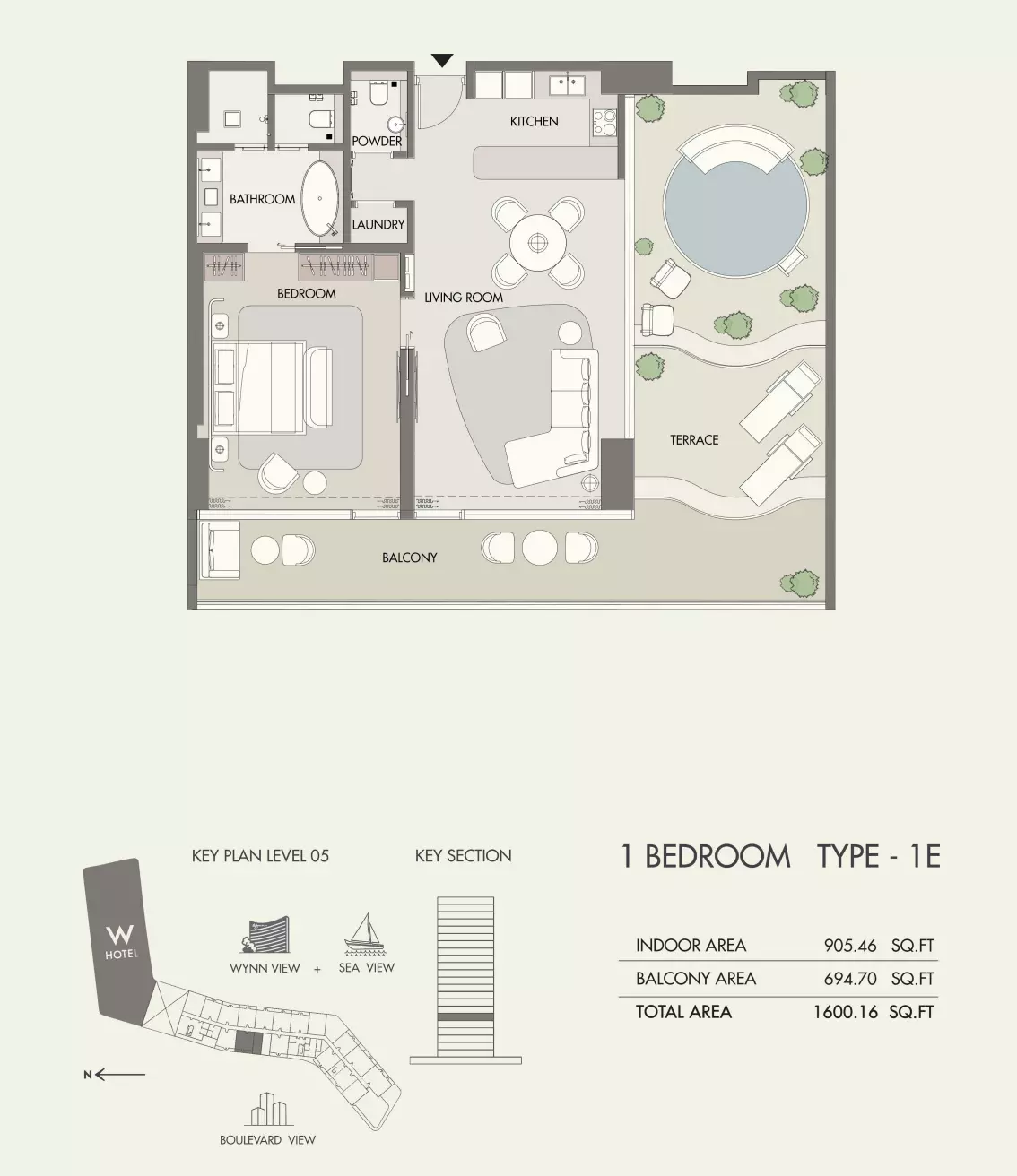 W Residences Al Marjan Island 1 BR floor plan