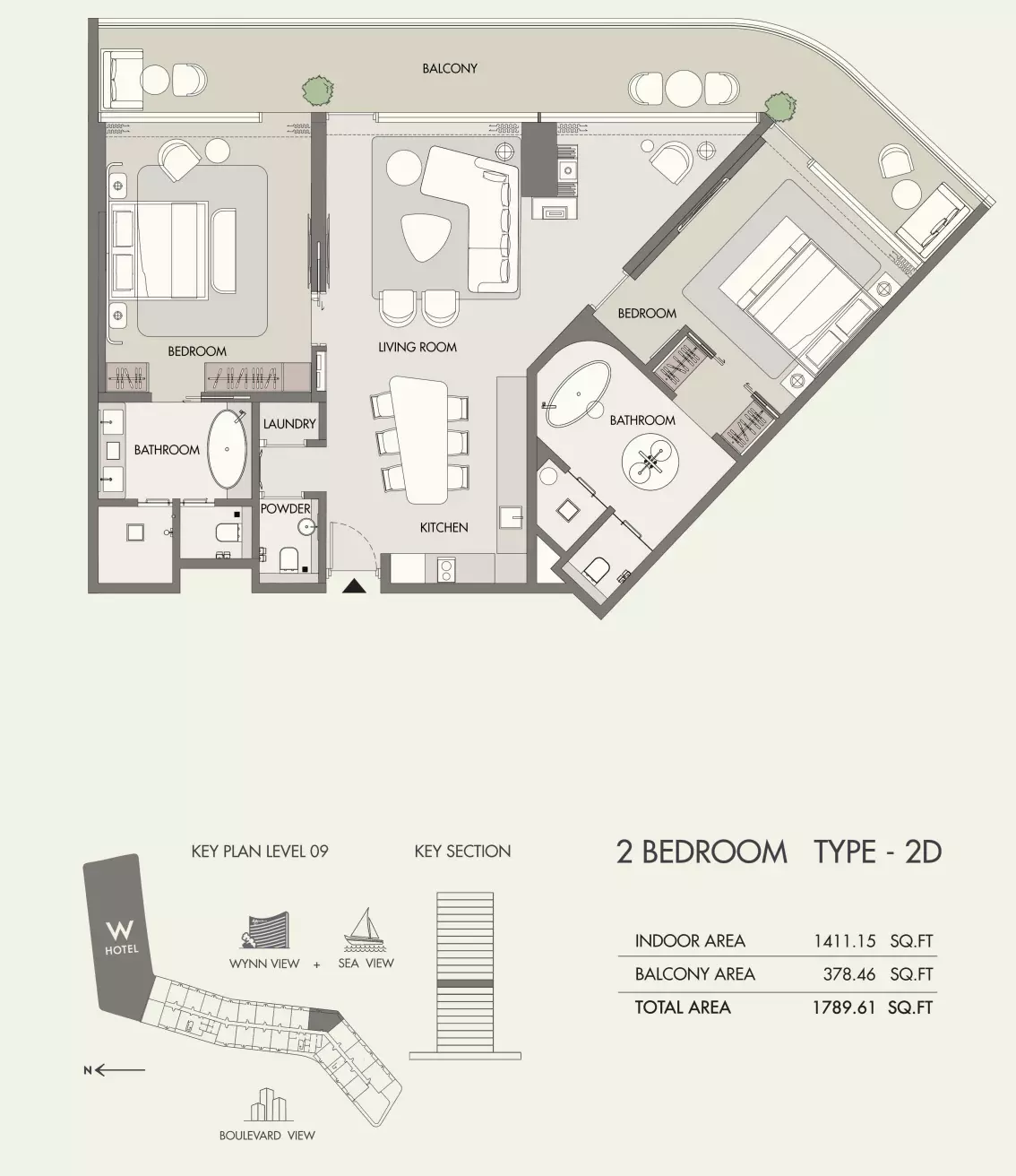 W Residences Al Marjan Island 2 BR floor plan