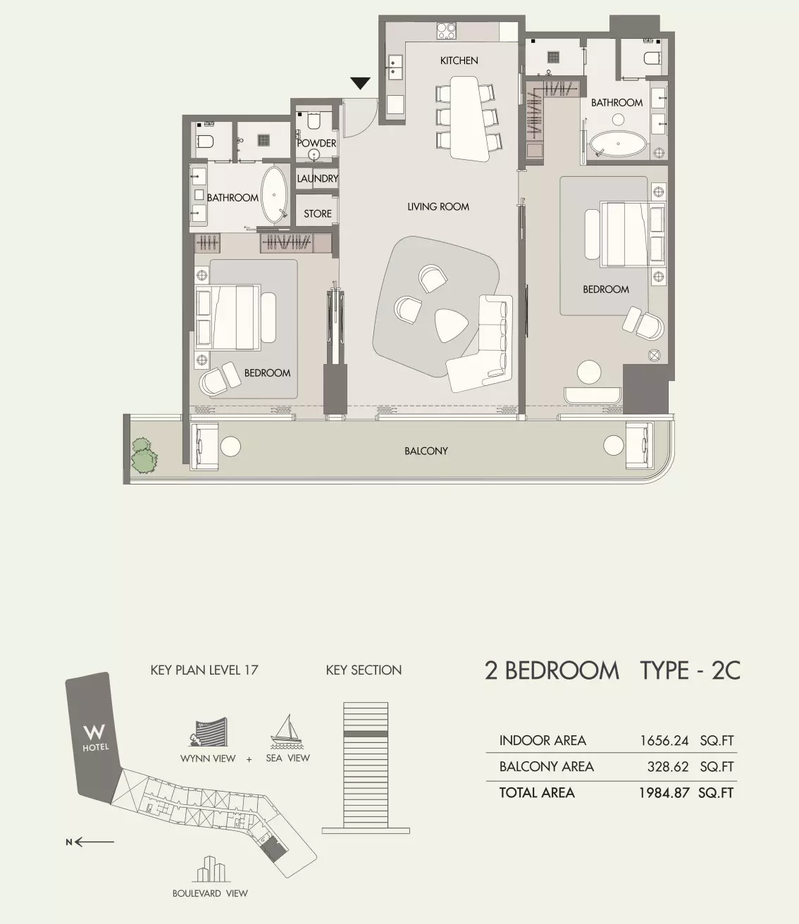 W Residences Al Marjan Island 2 BR floor plan