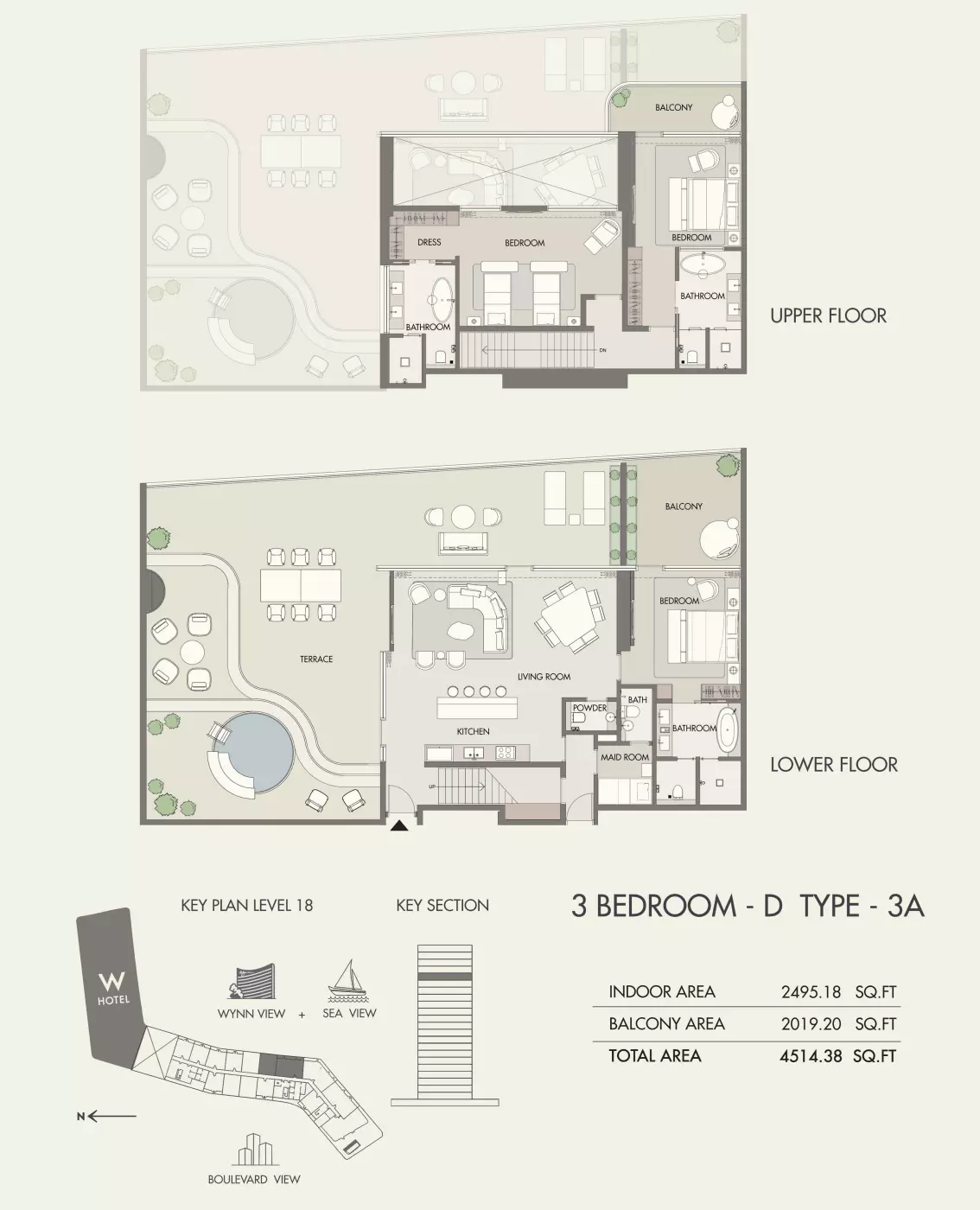 W Residences Al Marjan Island 3 BR Duplex floor plan