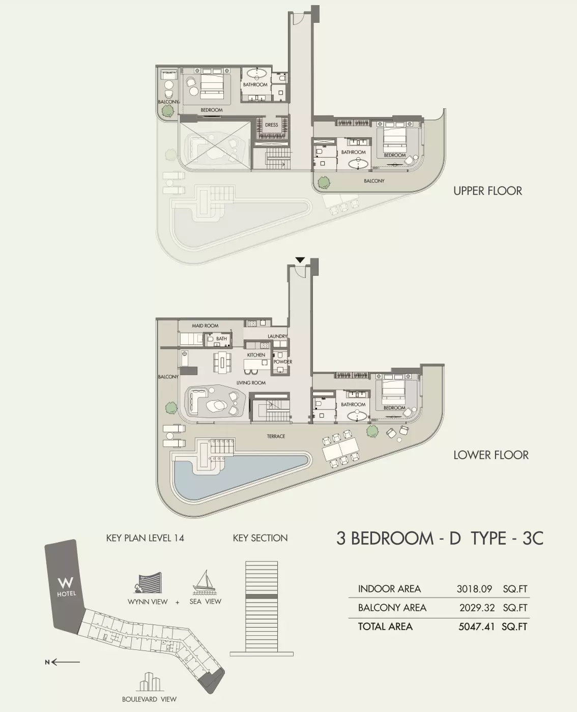 W Residences Al Marjan Island 3 BR Duplex floor plan