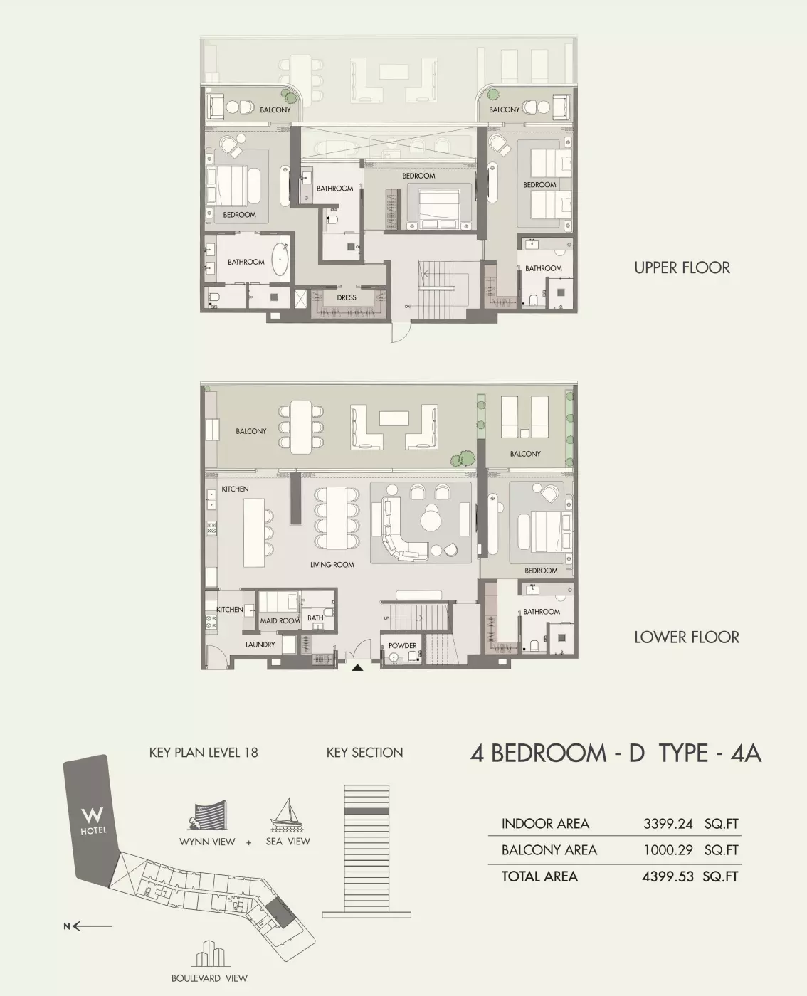 W Residences Al Marjan Island 4 BR Duplex floor plan