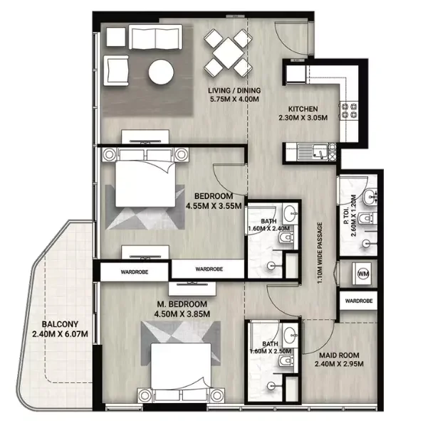 Whitecliffs Residences 2 BR floor plan