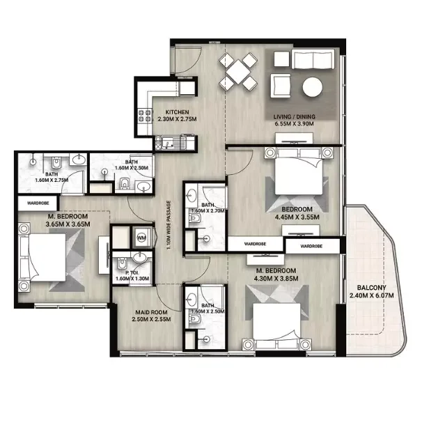 Whitecliffs Residences 3 BR floor plan