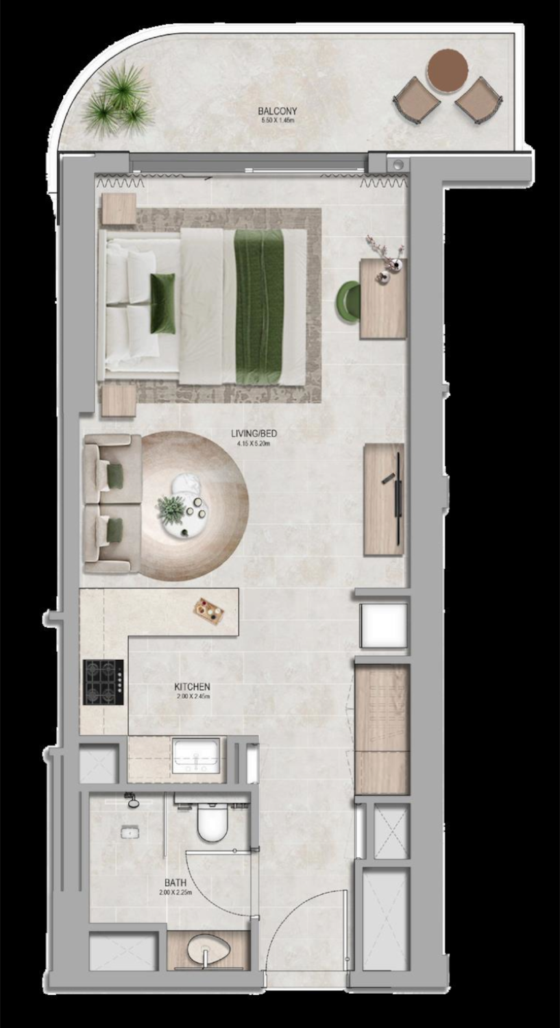 Yas Riva Residences Studio Type 1 floor plan
