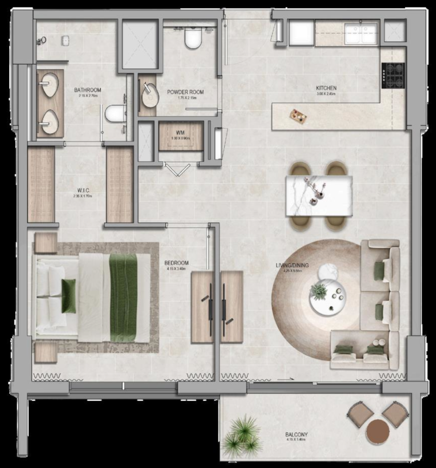 Yas Riva Residences 1 Bedroom Type 1 floor plan