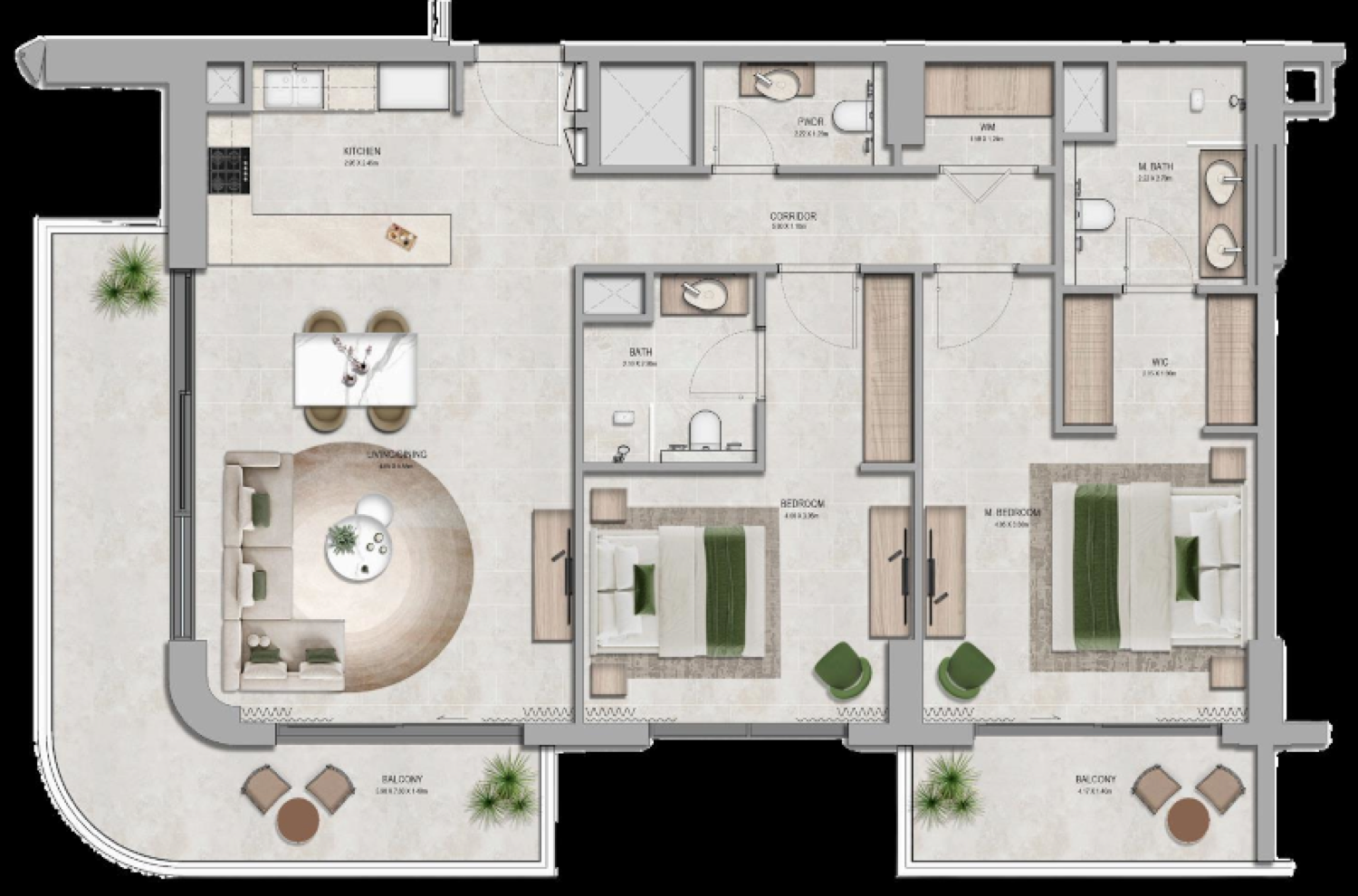 Yas Riva Residences 2 Bedroom Type 1 floor plan
