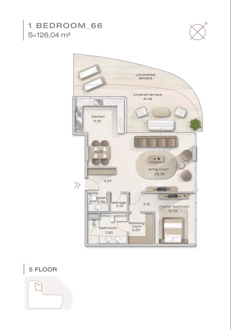 Zephyra 1 BR floor plan