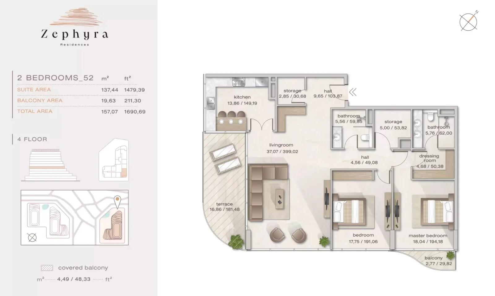 Zephyra 2 BR floor plan