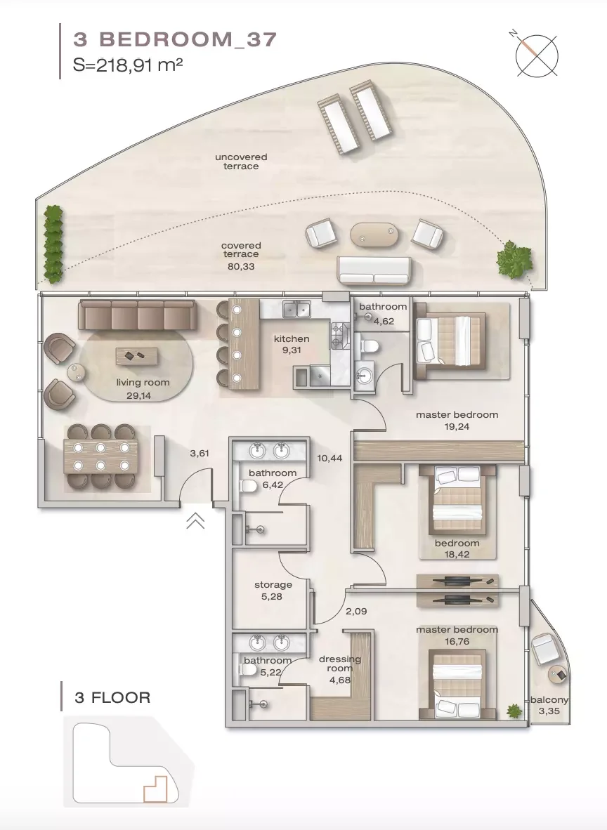 Zephyra 3 BR floor plan