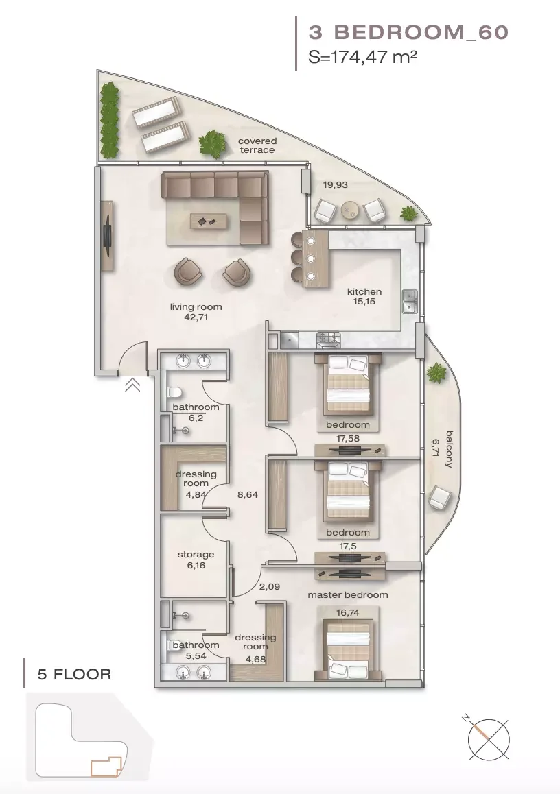 Zephyra 3 BR floor plan
