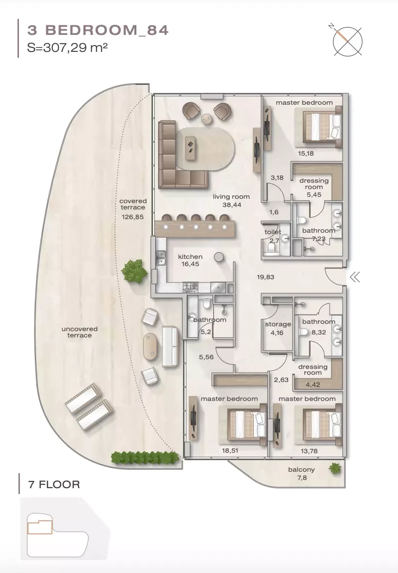 Zephyra 3 BR floor plan